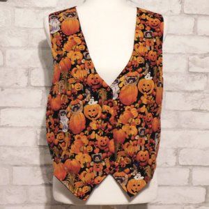 VINTAGE - 111 MAIN Halloween Pumpkins Vest - LARGE